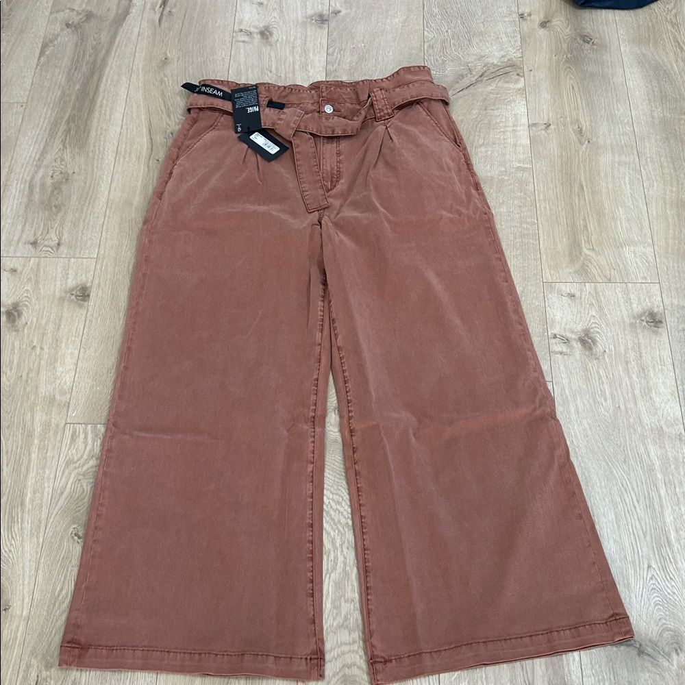 PAIGE Women's Harper Jeans with Flutter Waistband Self Belt, Mocha, Size 34, NWT